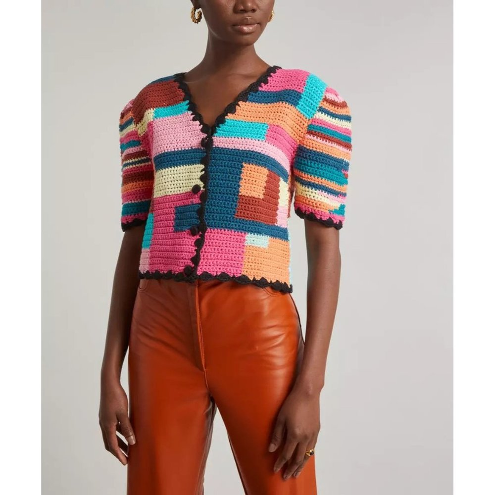 NWT $315 TACH TINI CROCHET MULTI COLORBLOCK STRIPE HAND KNIT CARDIAN  SIZE XS - Picture 12 of 16